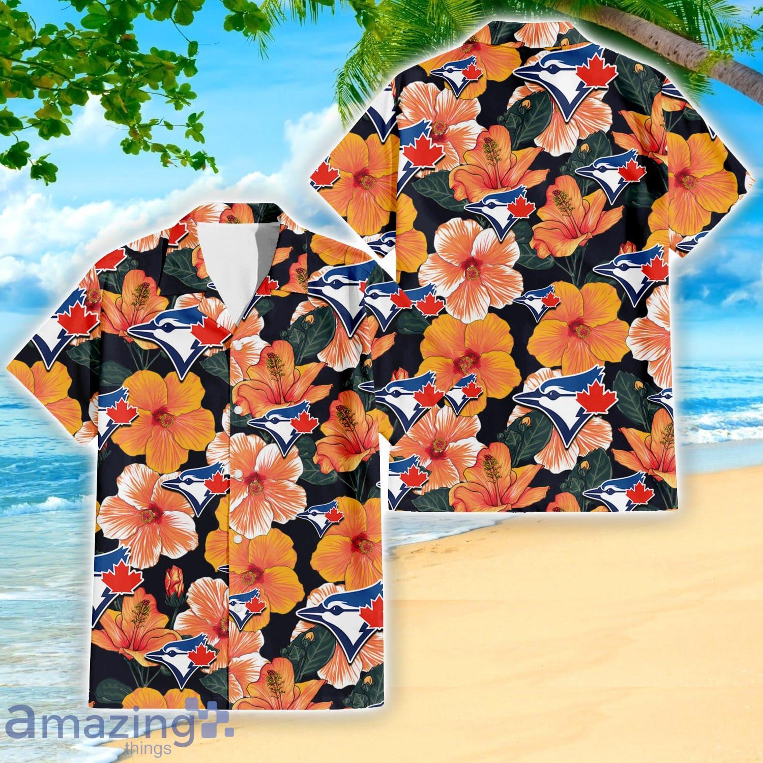 Toronto Blue Jays Big Logo And Orange Hibiscus Hawaiian Shirt Sport Fans Gift Product Photo 1