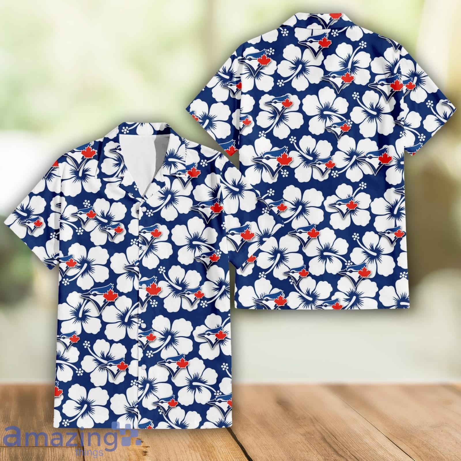 Toronto Blue Jays Modern White Hibiscus Navy Pattern Tropical Aloha 3D Hawaiian Shirt Product Photo 1