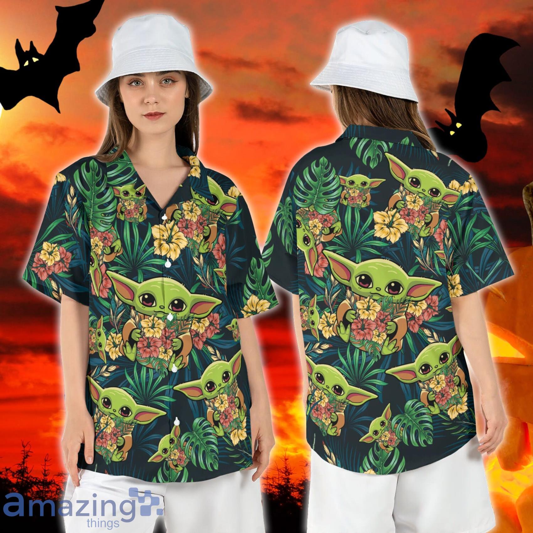 Cute Baby Yoda Mandalorian Hibiscus Hawaiian Shirt, Star Wars Hawaiian Shirt