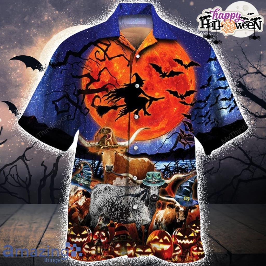 Tx Longhorn Cattle Lovers Halloween Night Tropical Hawaiian Shirt Product Photo 1