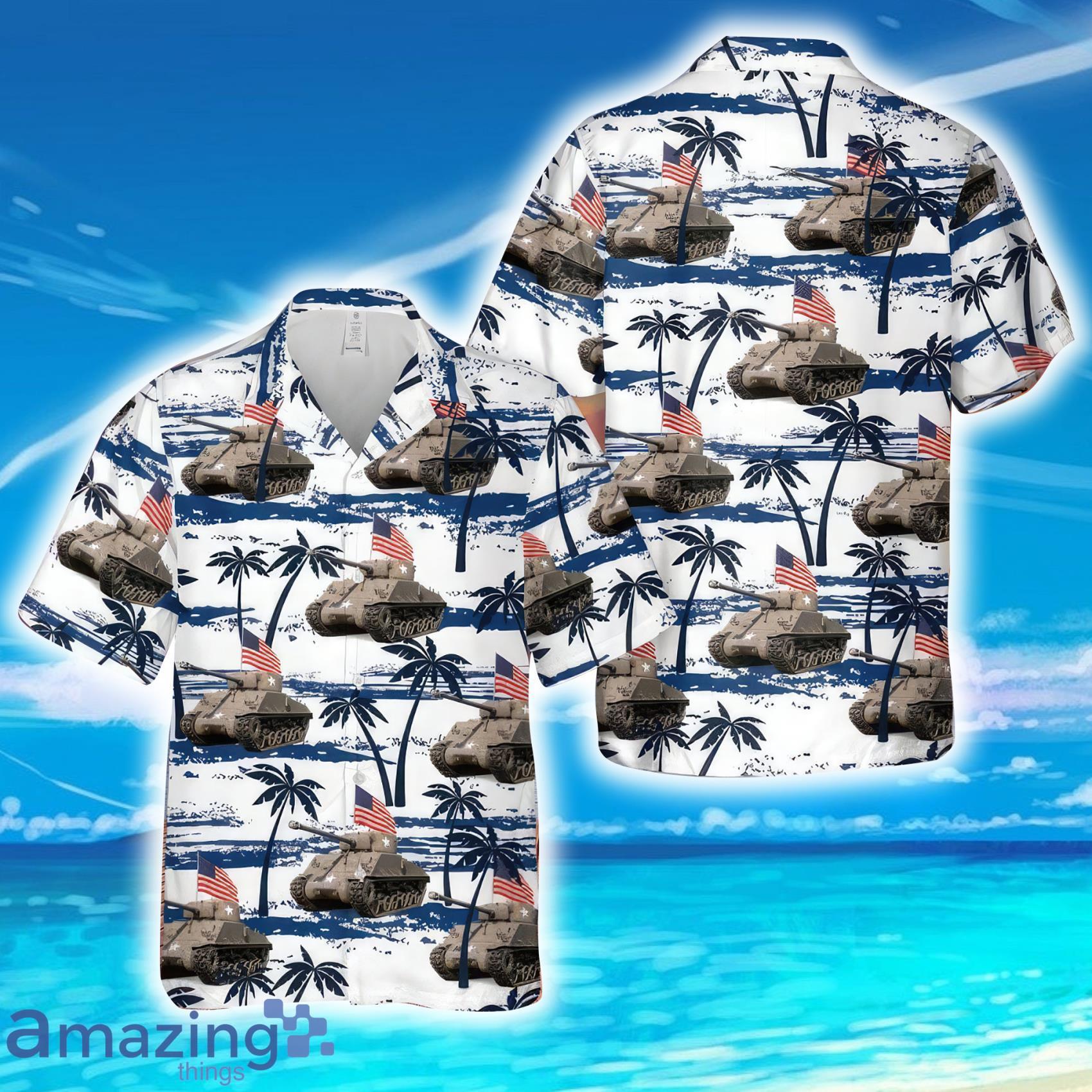 US Army M4A3(76)W HVSS Palm Tree Tropical Short Sleeve Hawaiian Shirt Product Photo 1 US Army M4A3(76)W HVSS Palm Tree Tropical Short Sleeve Hawaiian Shirt Product Photo 1