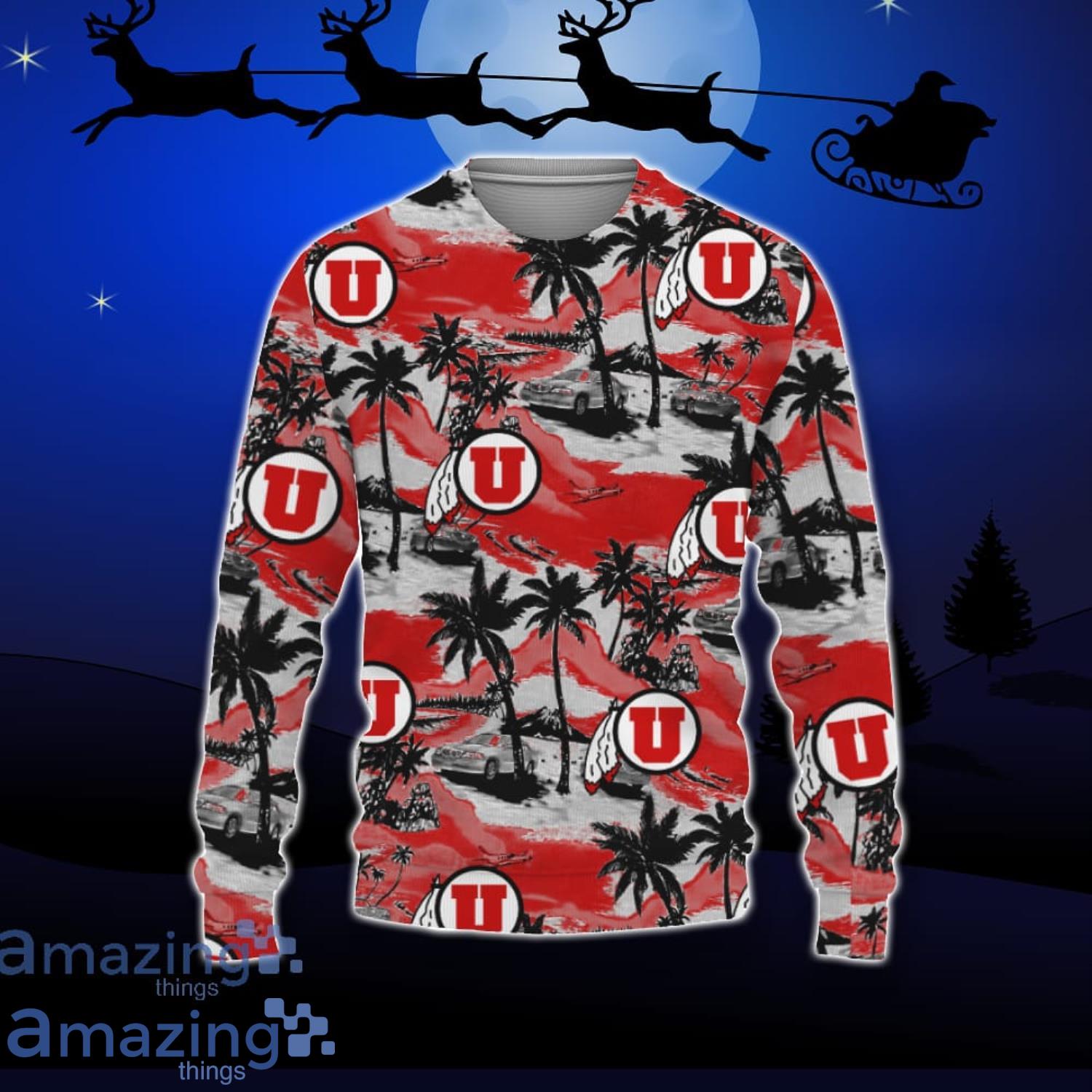 Utah Utes Car And Coconut Tropical Patterns Ugly Christmas Sweater For Fans Product Photo 1
