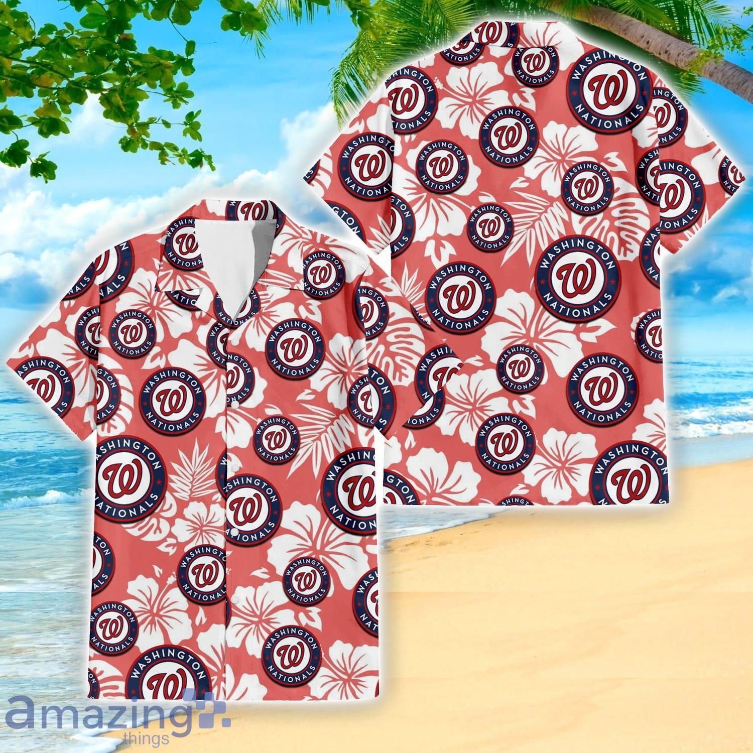 Washington Nationals White Hibiscus Pattern 3D Hawaiian Shirt For Fans Product Photo 1