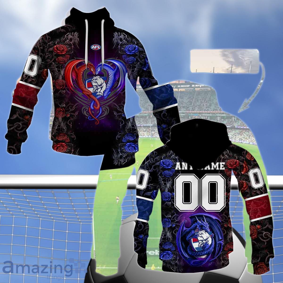 Western Bulldogs Custom Name And Number Rose Dragon 3D Shirt For Fans Product Photo 1