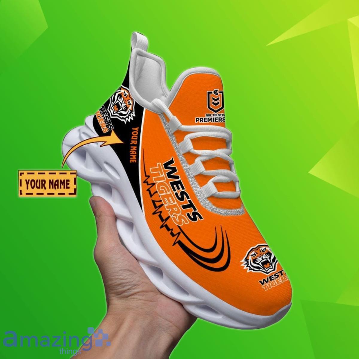 Wests Tigers Personalized Name NRL Heart Beat Max Soul Shoes Style Gift Product Photo 1