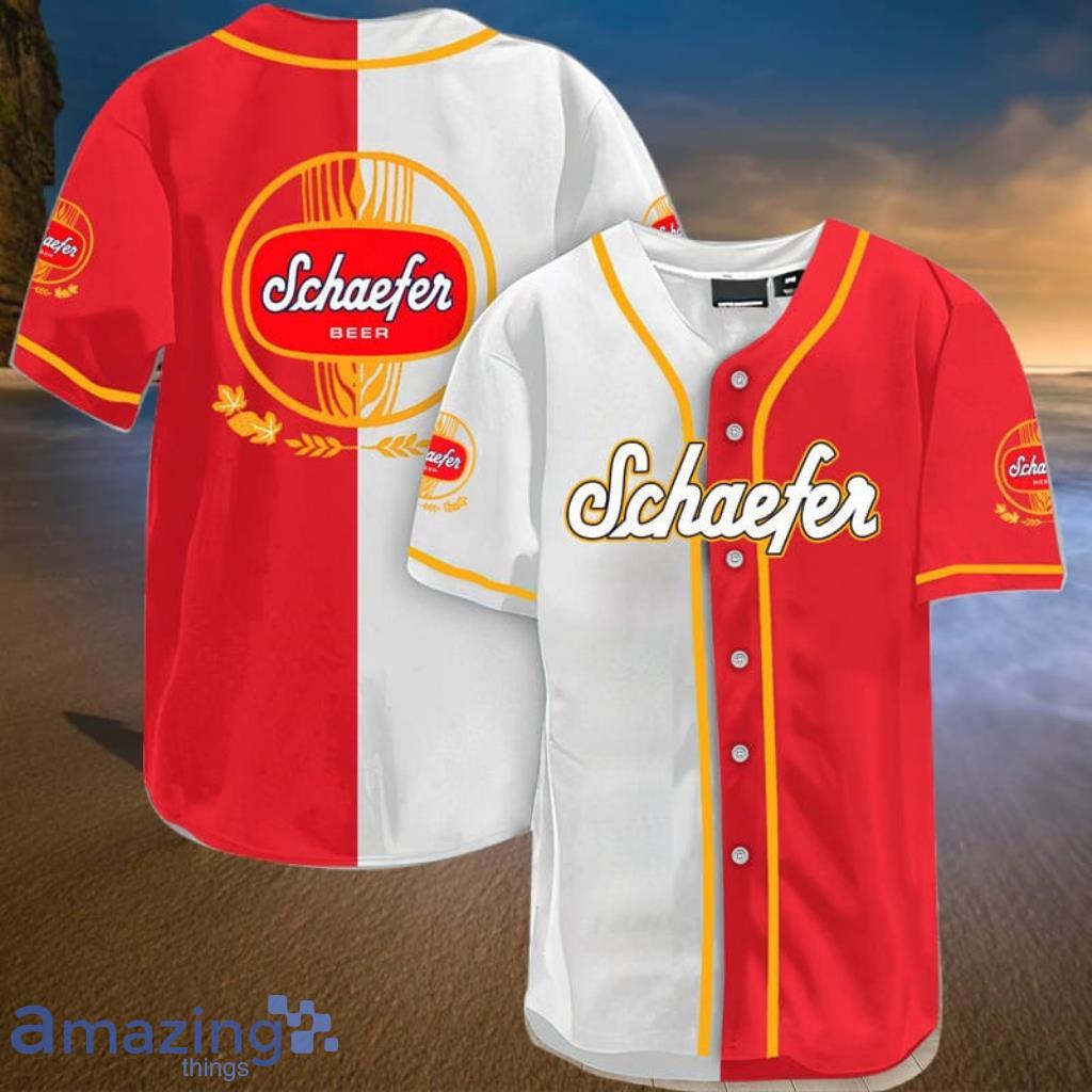 White And Red Split Schaefer Beer Baseball Jersey Shirt Gift For Men And Women Product Photo 1