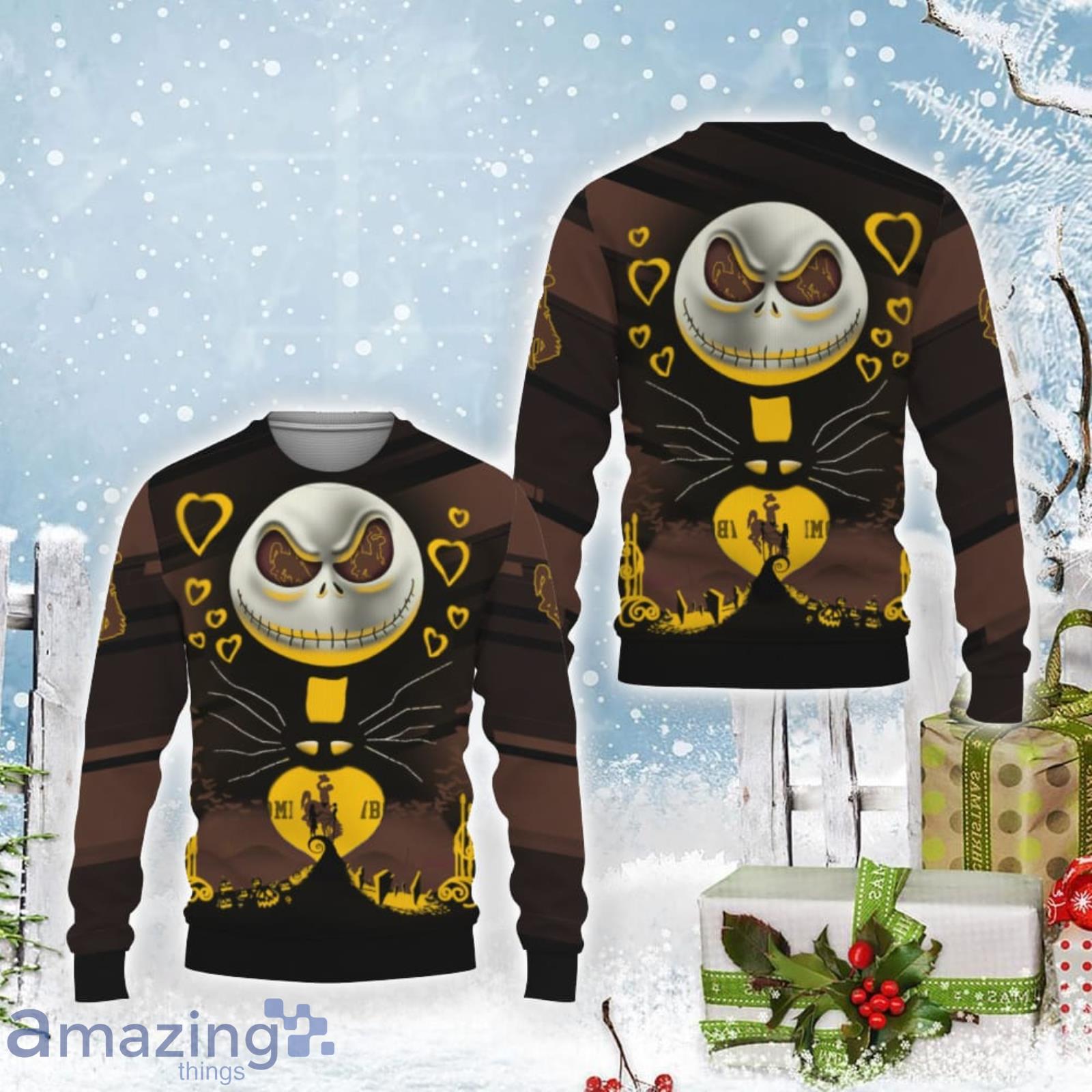 Wyoming Cowboys Jack Skellington 2023 Ugly Christmas Sweater image Wyoming Cowboys Jack Skellington 2023 Ugly Christmas Sweater Product Photo 2