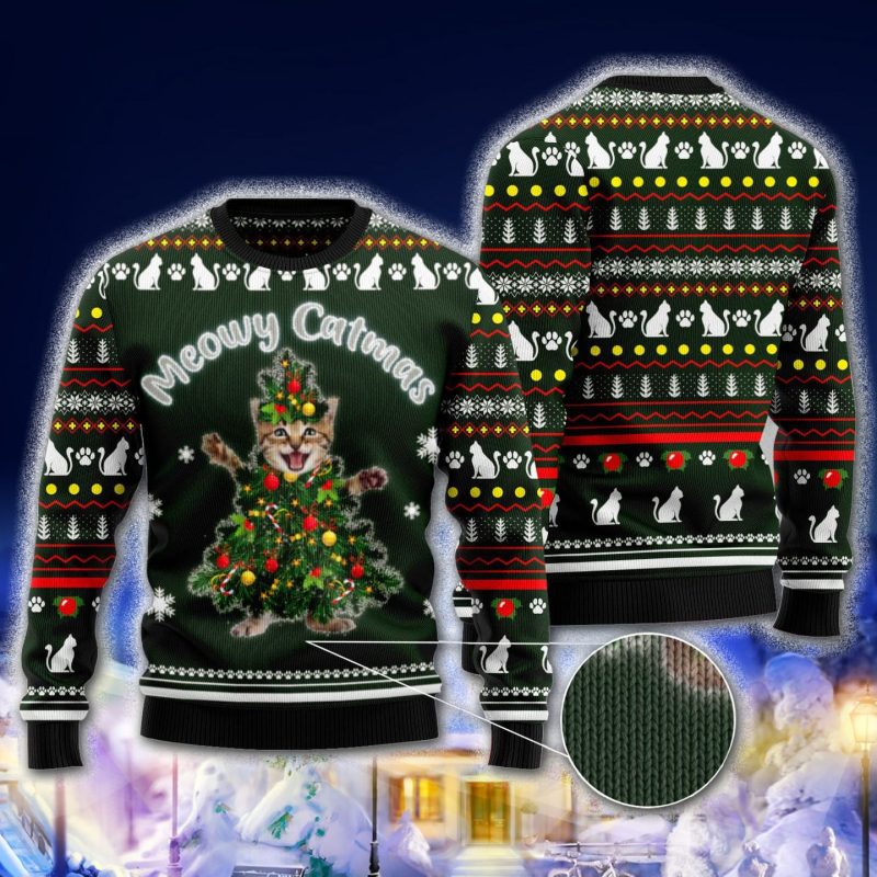 Meowy Catmas Funny Cats Christmas 3D Sweater Gift For Family