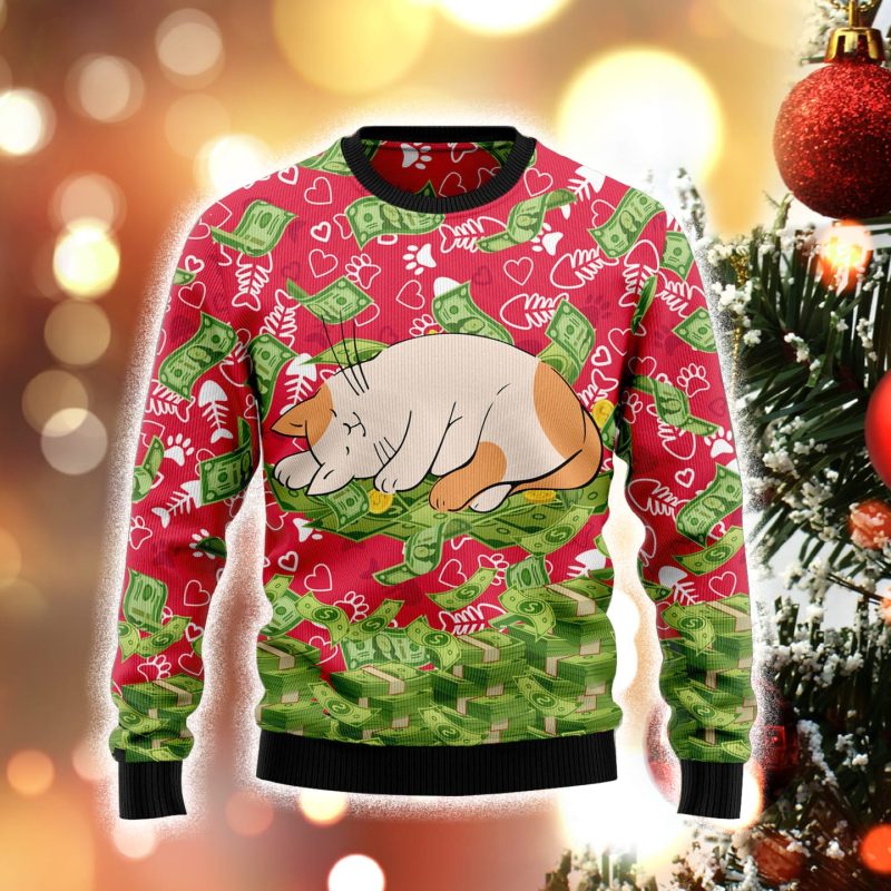I Work Hard So That My Cat Can Have A Better Life Happy Cat Christmas 3D Sweater