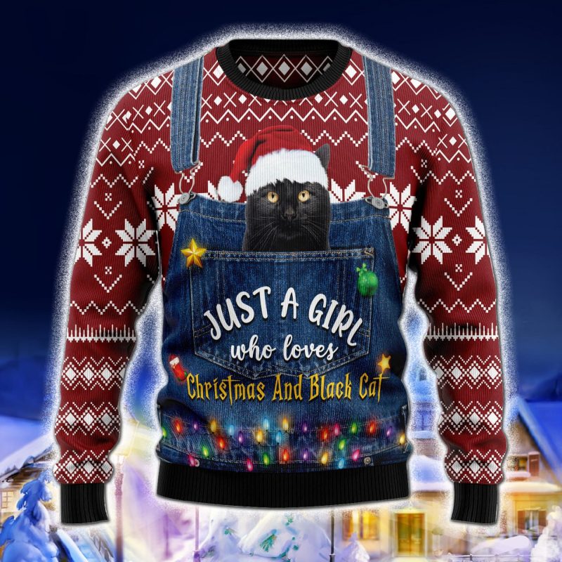 Just A Girl Who Loves Christmas Black Cat Christmas 3D Sweater