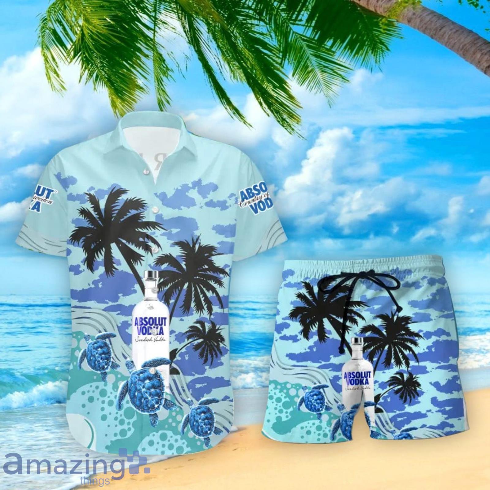 Absolut Vodka Turtles Palm Tree Hawaiian Shirt And Shorts Custom Name Special Summer Gift Product Photo 1