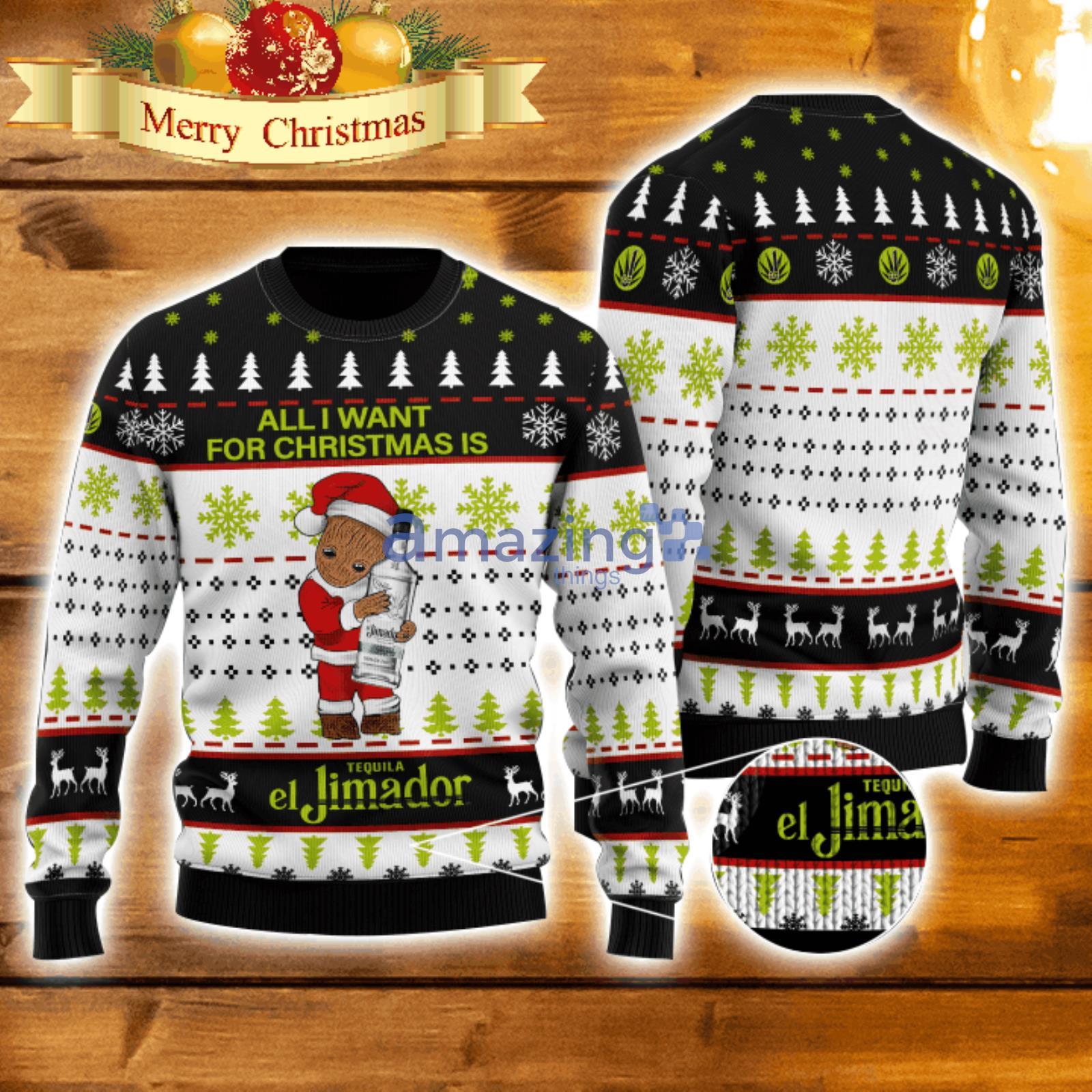 All I Need For Christmas Is El Jimador Tequila Groot Lover Christmas Gift 3D Ugly Christmas Sweater Product Photo 1
