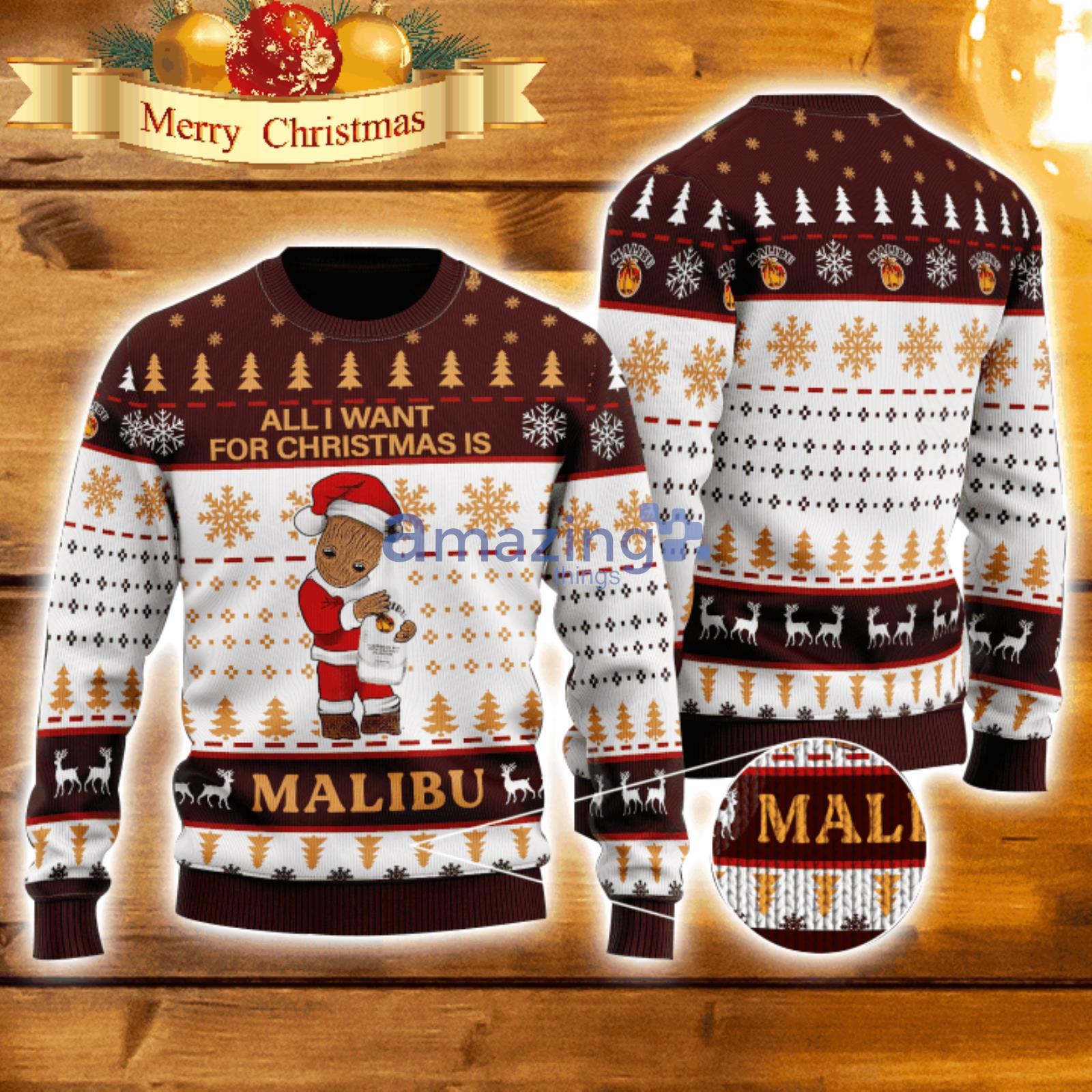 All I Need For Christmas Is Malibu Groot Lover Christmas Gift 3D Ugly Christmas Sweater Product Photo 1