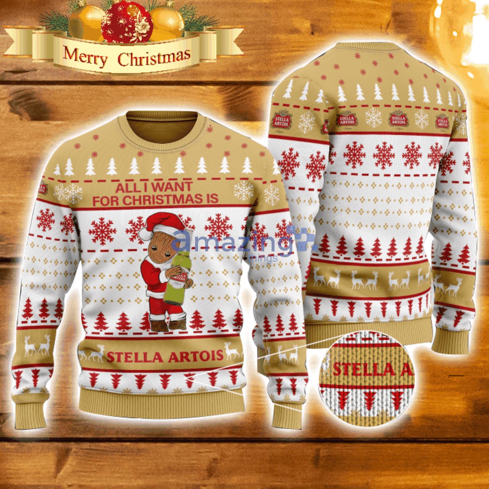 All I Need For Christmas Is Stella Artois Groot Lover Christmas Gift 3D Ugly Christmas Sweater Product Photo 1