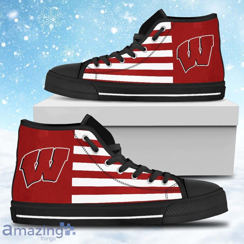 American Flag Wisconsin Badgers High Top Shoes Gift For Big Fans Product Photo 1