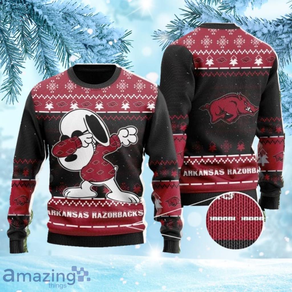 Arkansas Razorbacks Snoopy Dabbing Ugly Christmas Sweater Product Photo 1