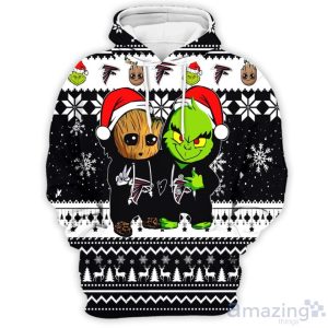 Atlanta Falcons Baby Groot And Grinch Best Friends 3D Chirstmas Sweater Hoodie Product Photo 2