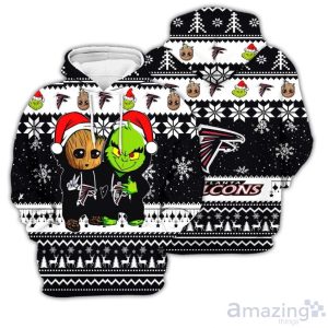Atlanta Falcons Baby Groot And Grinch Best Friends 3D Chirstmas Sweater Hoodie Product Photo 1