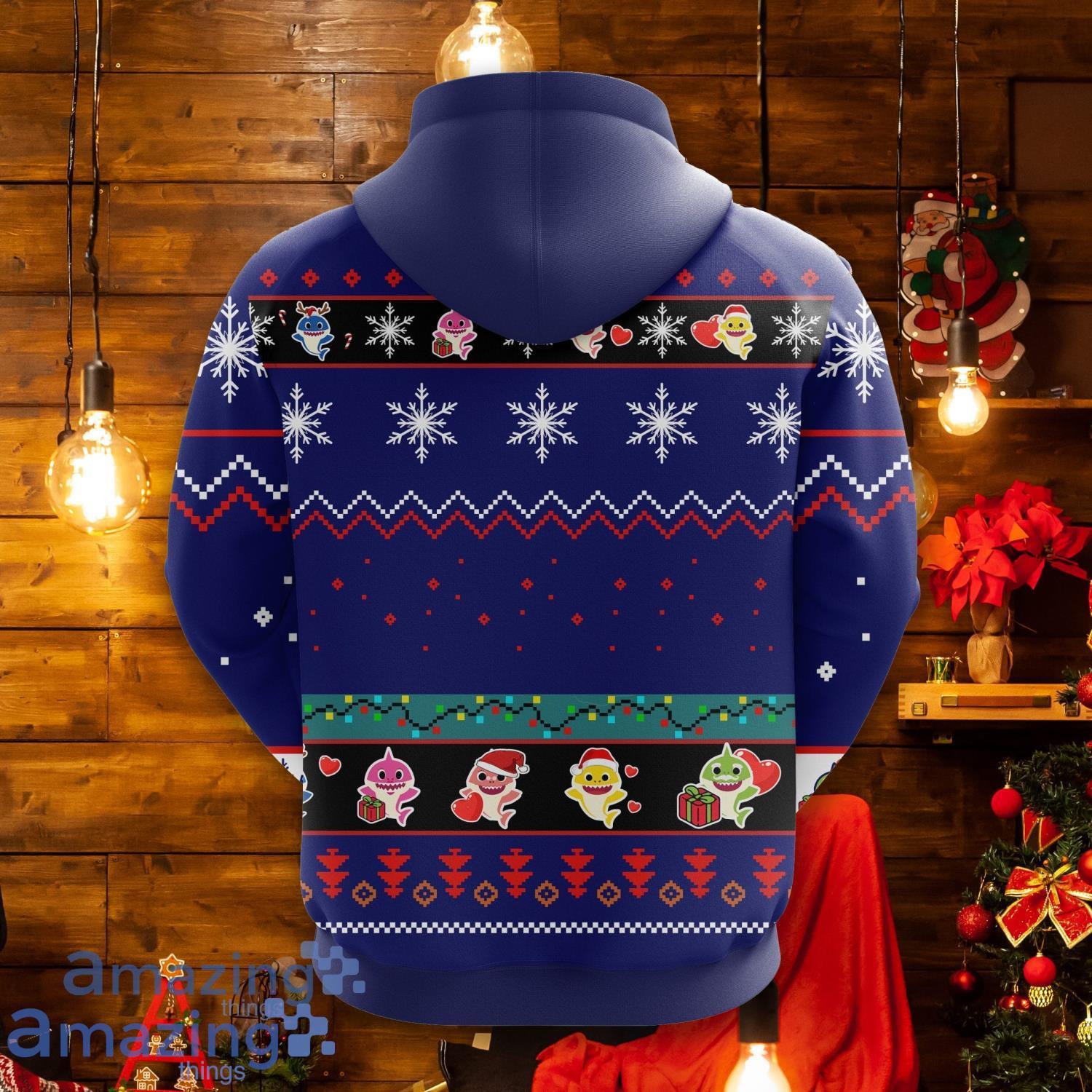 Baby Shark Chritmas Cute Noel Mc Christmas Pattern All Print Blue 3D Hoodie image Baby Shark Chritmas Cute Noel Mc Christmas Pattern All Print Blue 3D Hoodie Product Photo 2