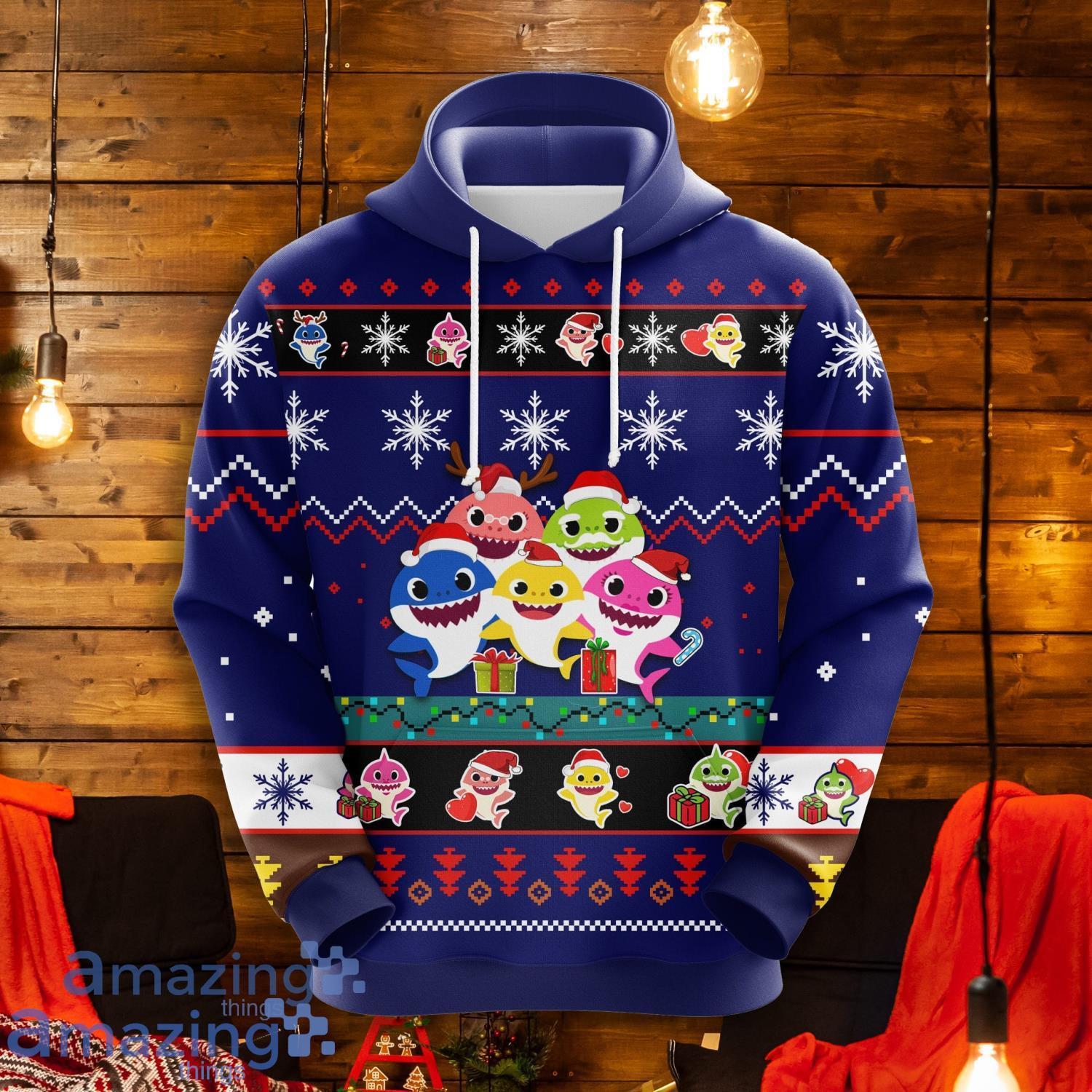 Baby Shark Chritmas Cute Noel Mc Christmas Pattern All Print Blue 3D Hoodie Product Photo 1 Baby Shark Chritmas Cute Noel Mc Christmas Pattern All Print Blue 3D Hoodie Product Photo 1