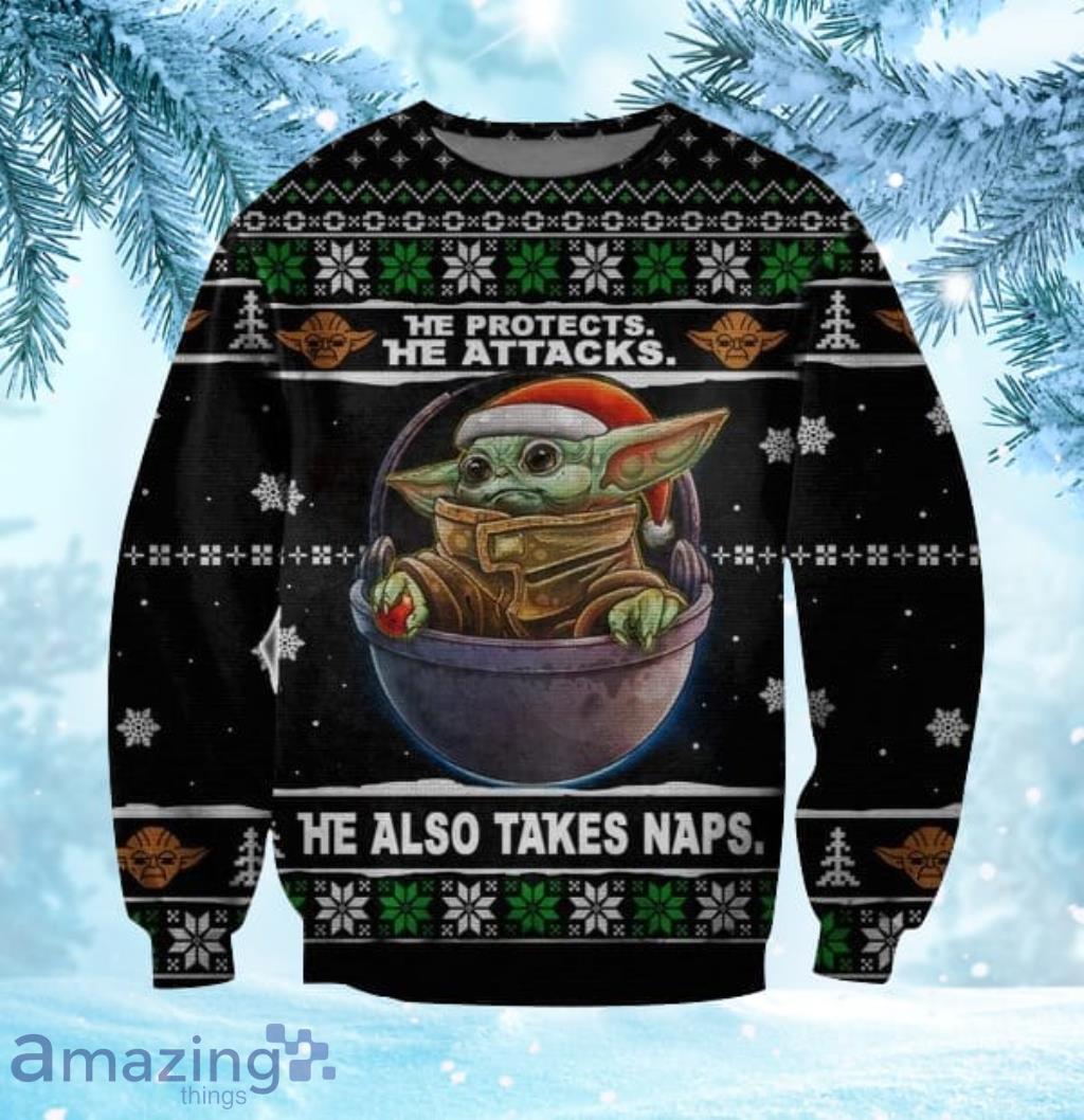 Baby Yoda Print Ugly Christmas Sweatshirt image Baby Yoda Print Ugly Christmas Sweatshirt Product Photo 1