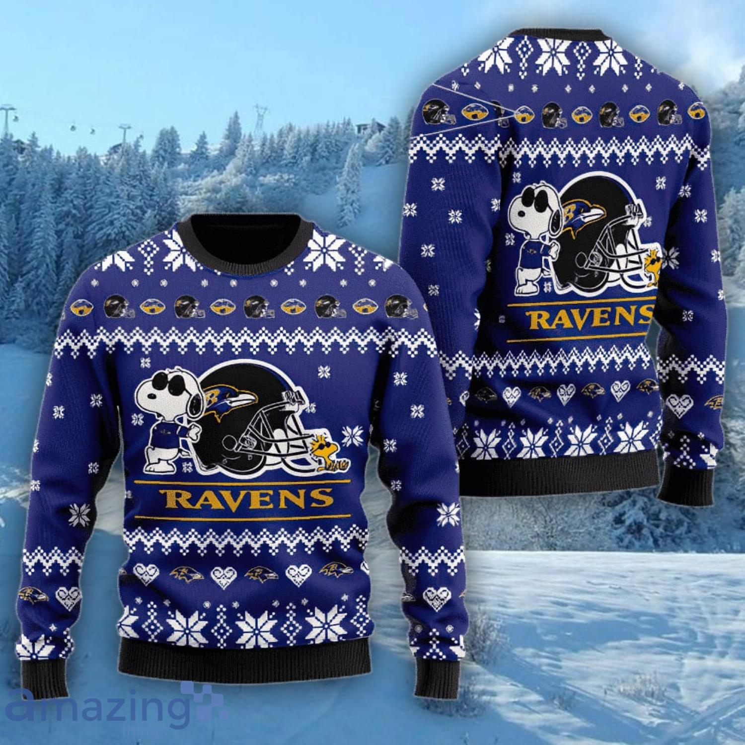 Baltimore Ravens Cute The Snoopy Show Football Helmet 3D Ugly Christmas  Sweater Christmas Gift For Sport Fans