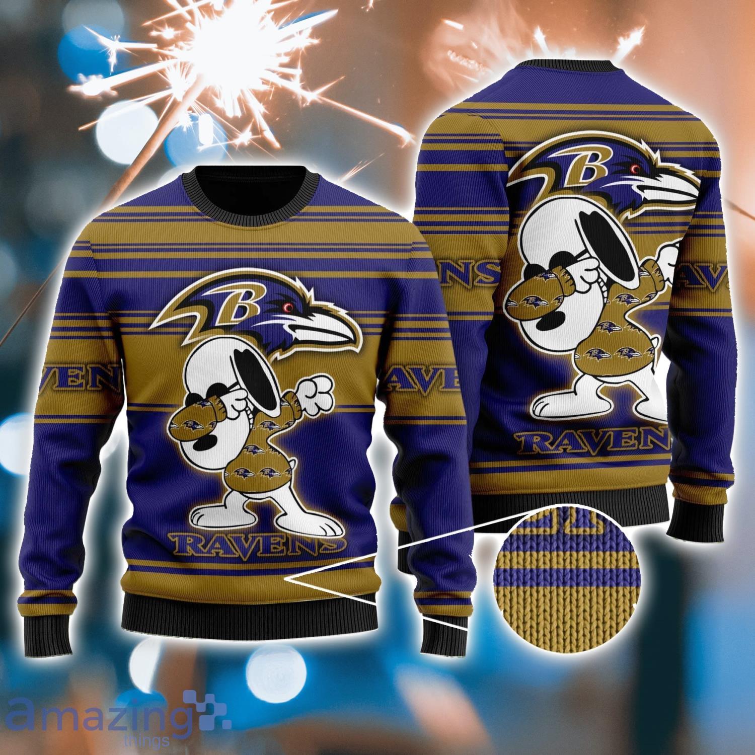 Baltimore Ravens Dabbing Snoopy Christmas Ugly Sweater For Fans image Baltimore Ravens Dabbing Snoopy Christmas Ugly Sweater For Fans Product Photo 1