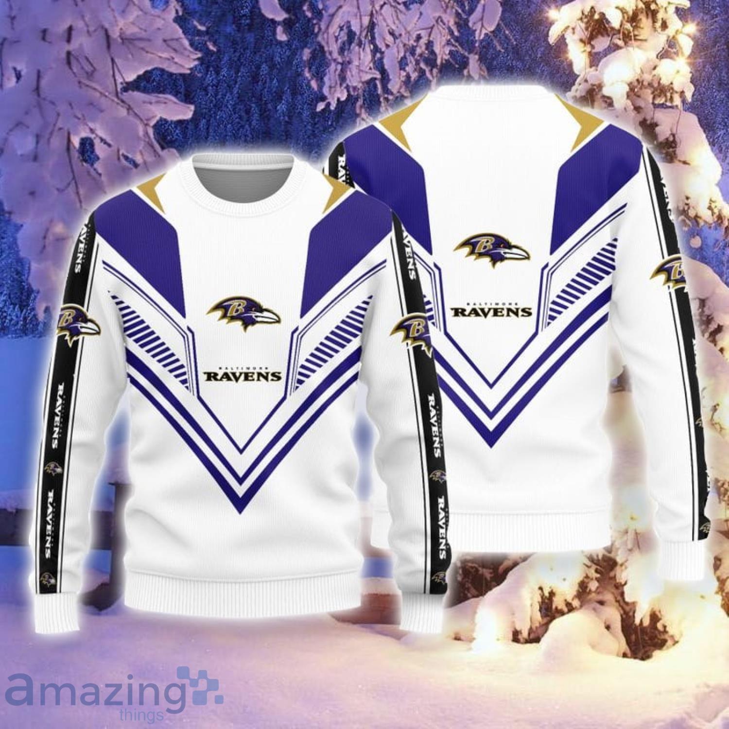 Baltimore Ravens White 3D Sweater Christmas Gift