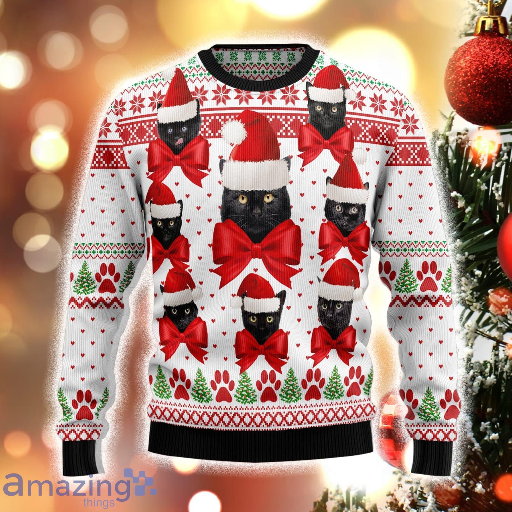 Black Cat Ball Cat Cosplay Santa Christmas 3D Sweater Product Photo 1