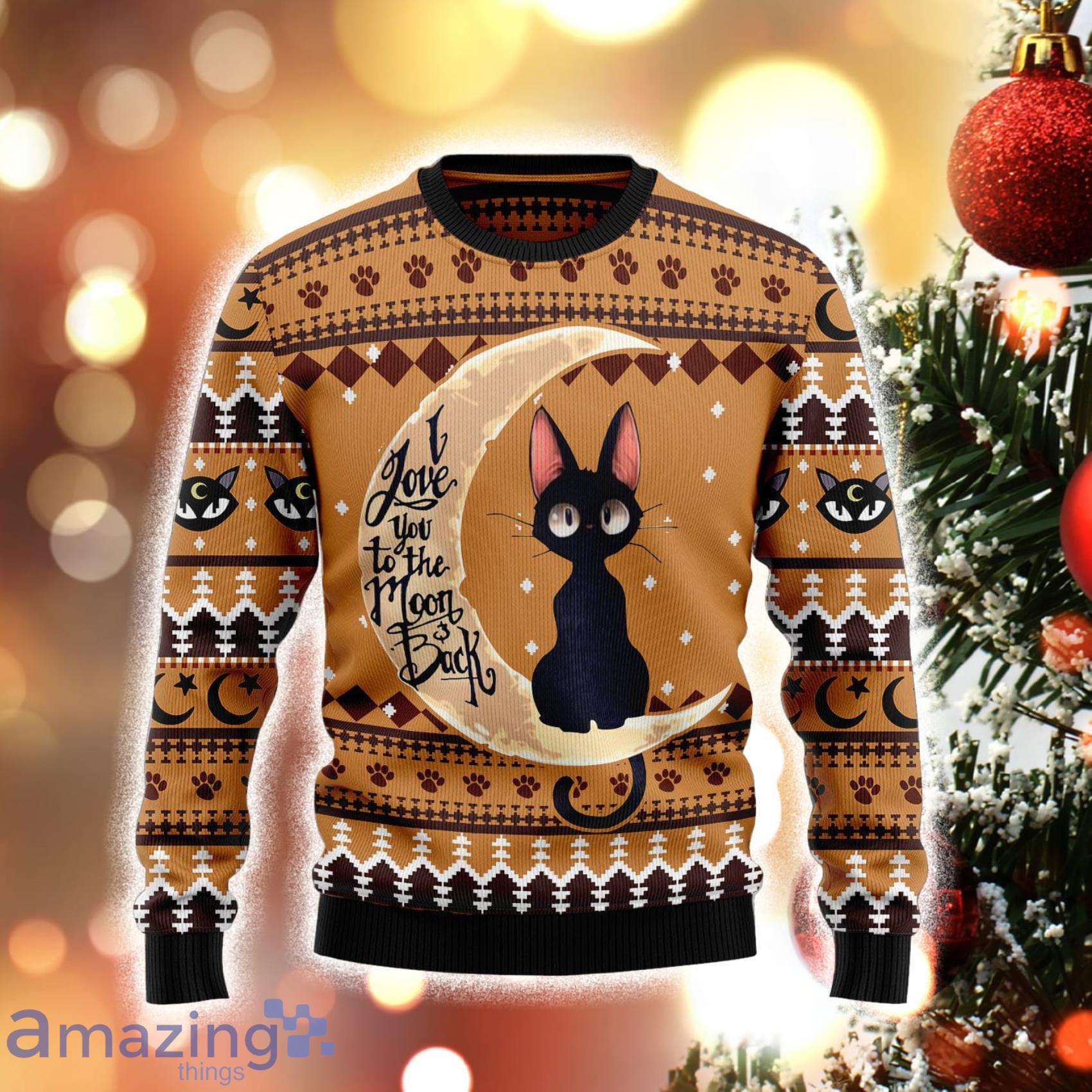 Black Cat I love You To The Moon And Back Christmas 3D Sweater Product Photo 1