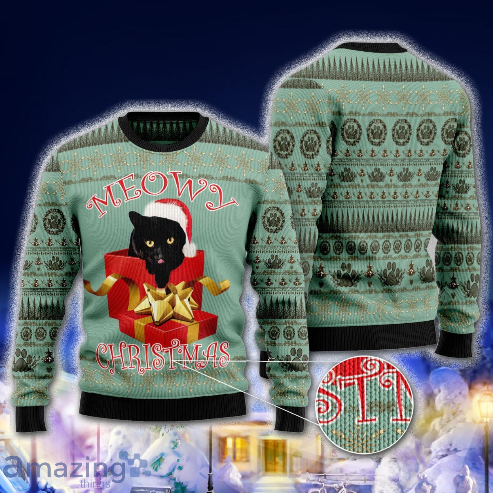 Black Cat In Gift Box Meowy Christmas Christmas 3D Sweater Product Photo 1