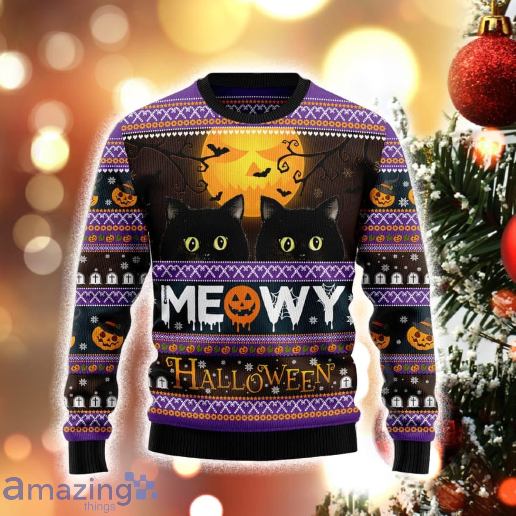 Black Cat Meowy Halloween Gift For Holloween Christmas 3D Sweater Product Photo 1
