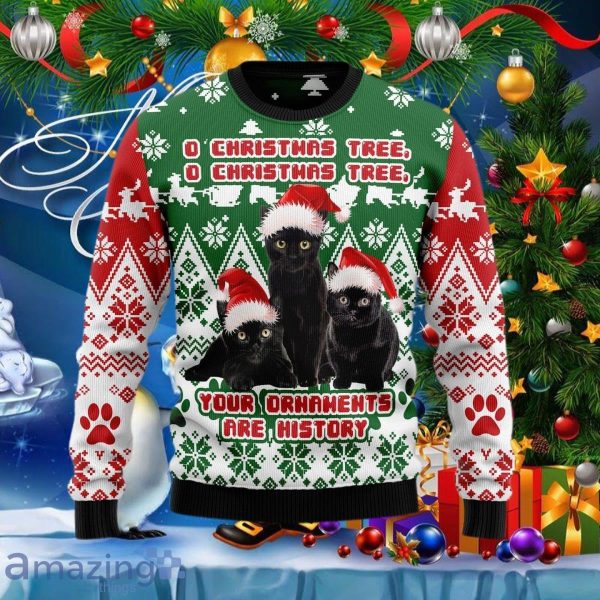 Black cat 2025 christmas tree sweater