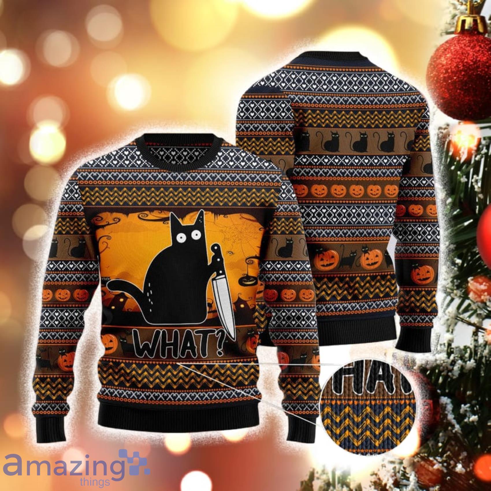 Black Cat What Horror Gift For Halloween Christmas 3D Sweater Product Photo 1