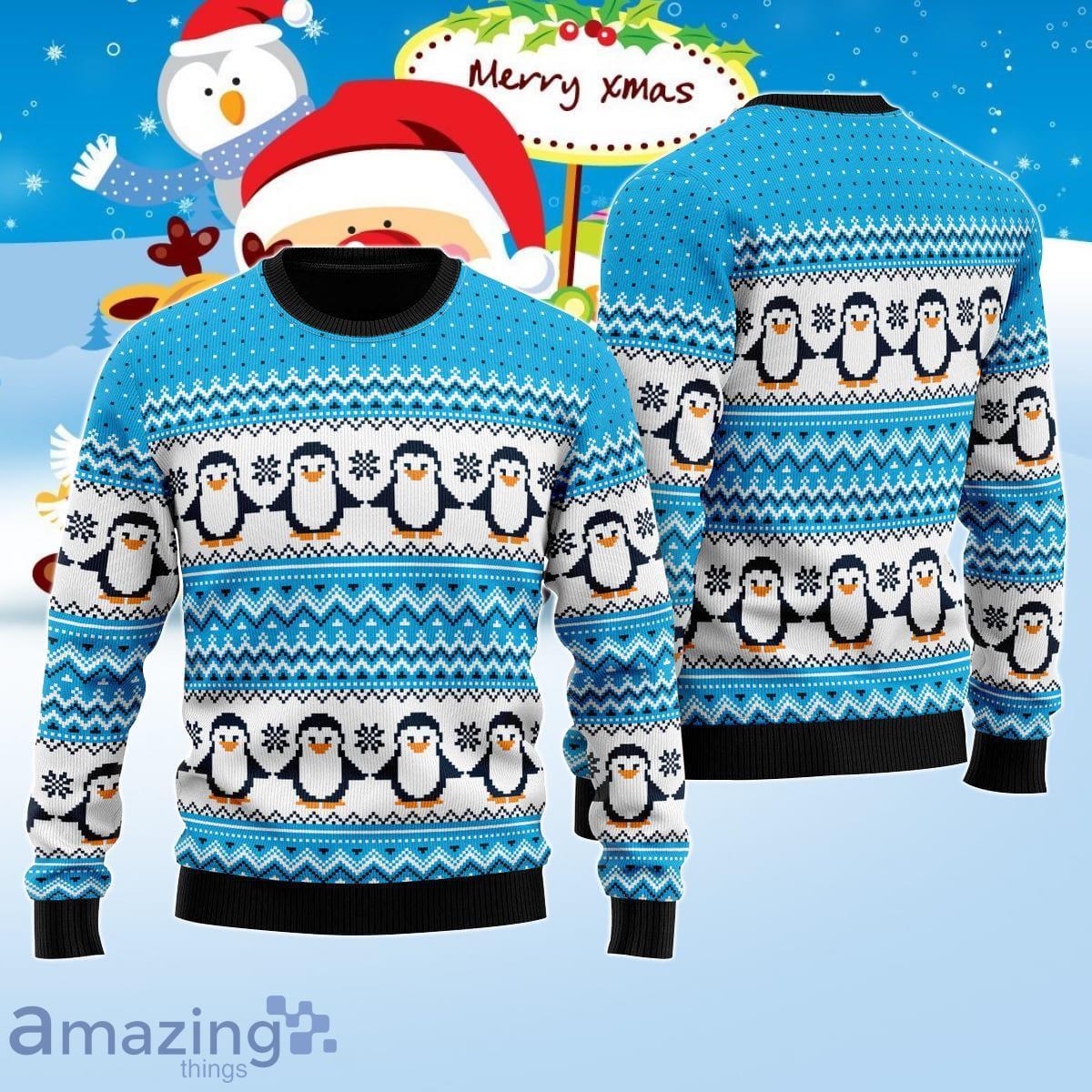 Blue Penguins Xmas Pattern Ugly Christmas Sweater Best Gift For Men And Women Product Photo 1