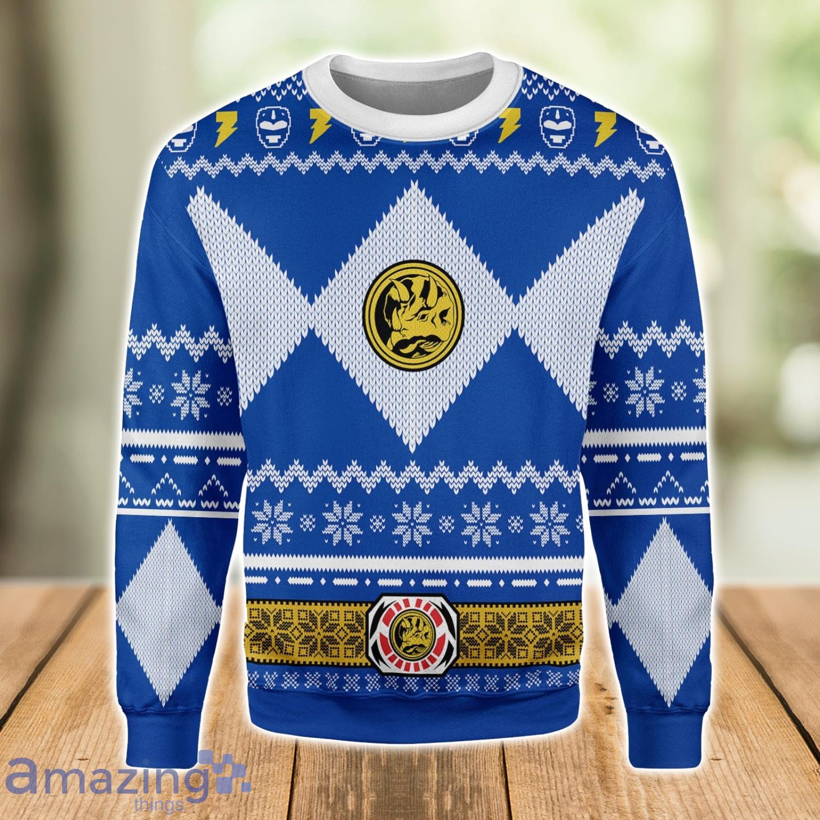 Blue Power Ranger Ugly Christmas Sweater Xmas Gift Men And Women Christmas Sweater Product Photo 1