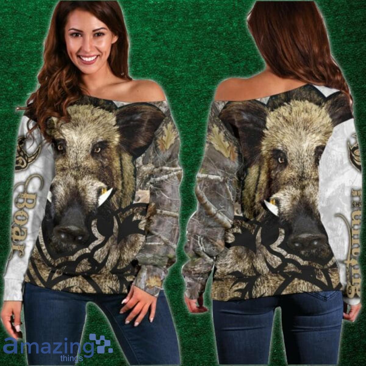 Boar Hunting Shoulder Sweater Impressive Gift Product Photo 1