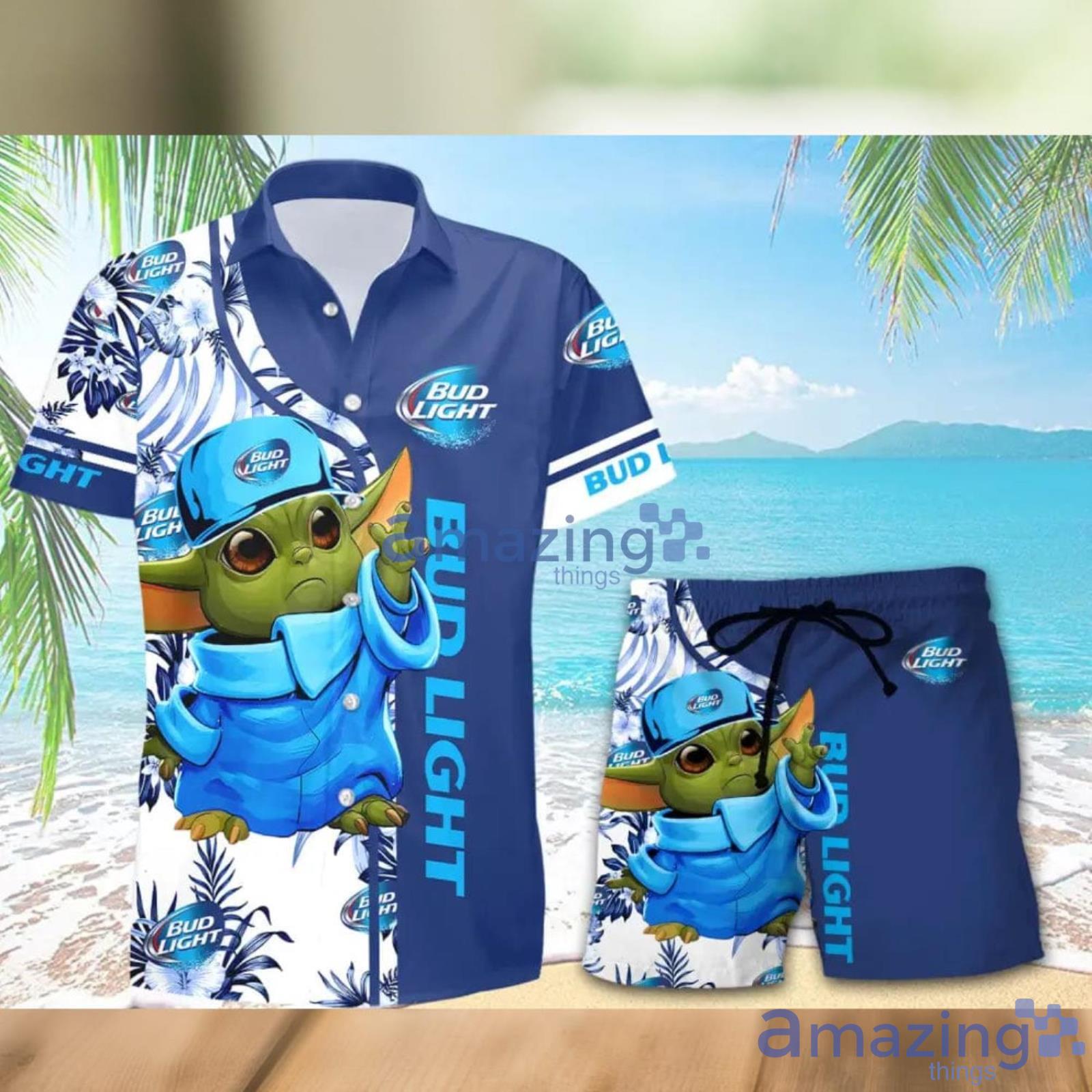 Bud Light Beer Baby Yoda Lover Hawaiian Shirt And Shorts Aloha Summer Gift For Men And Women Product Photo 1