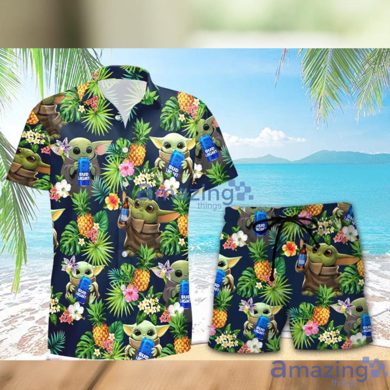 Bud Light Beer Baby Yoda Pineapple Tropical Hawaiian Shirt And Shorts Aloha Summer Gift For Men And Women Product Photo 1