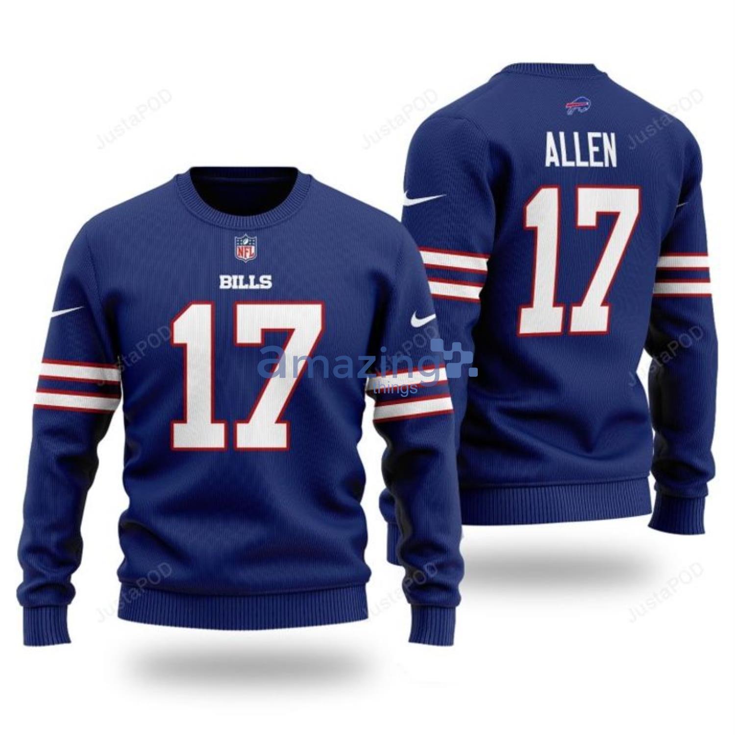 Buffalo Bills Josh Allen 17 Blue Ugly Christmas All Over Print Sweater