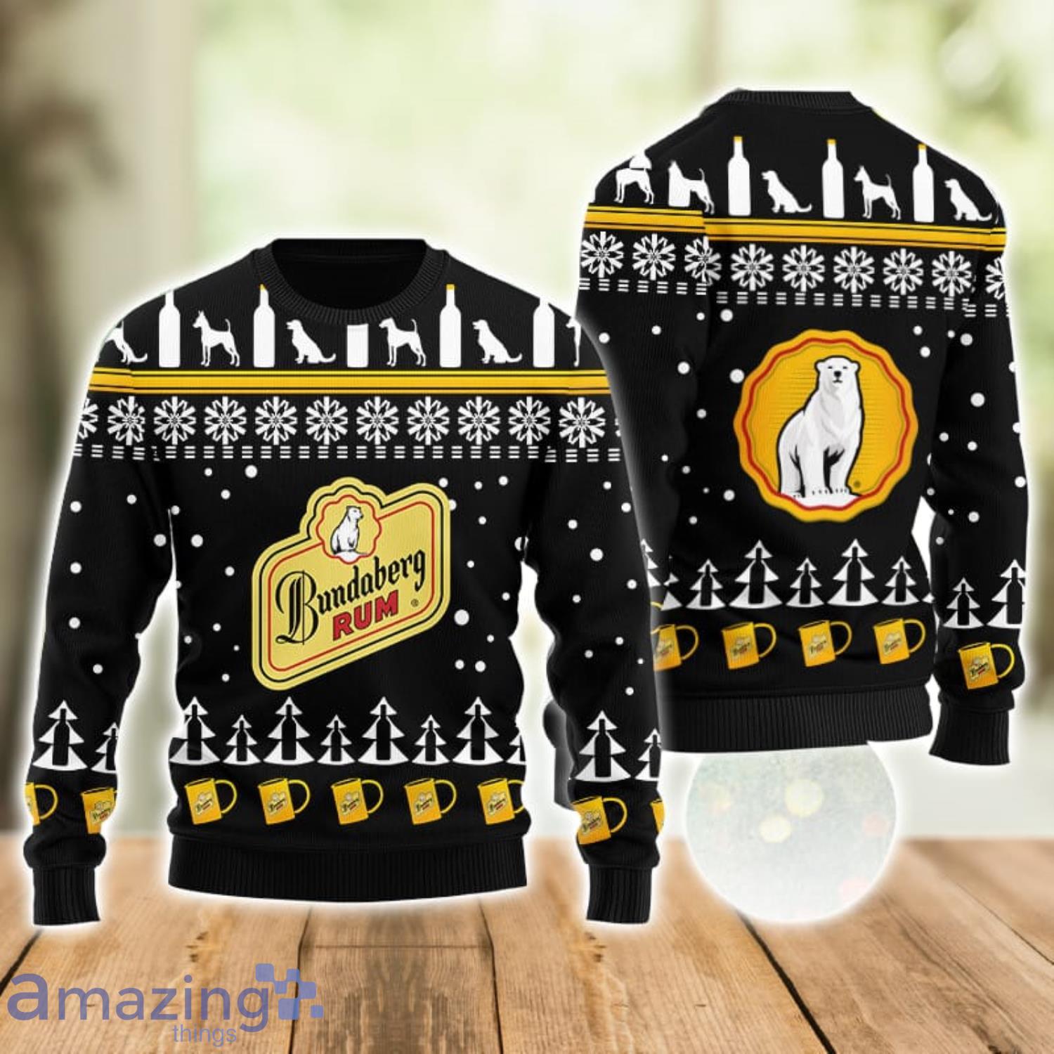 Bundaberg Rum Puppy Snowflake Pattern Ugly Christmas Sweater Xmas Gift Men And Women Christmas Sweater Product Photo 1