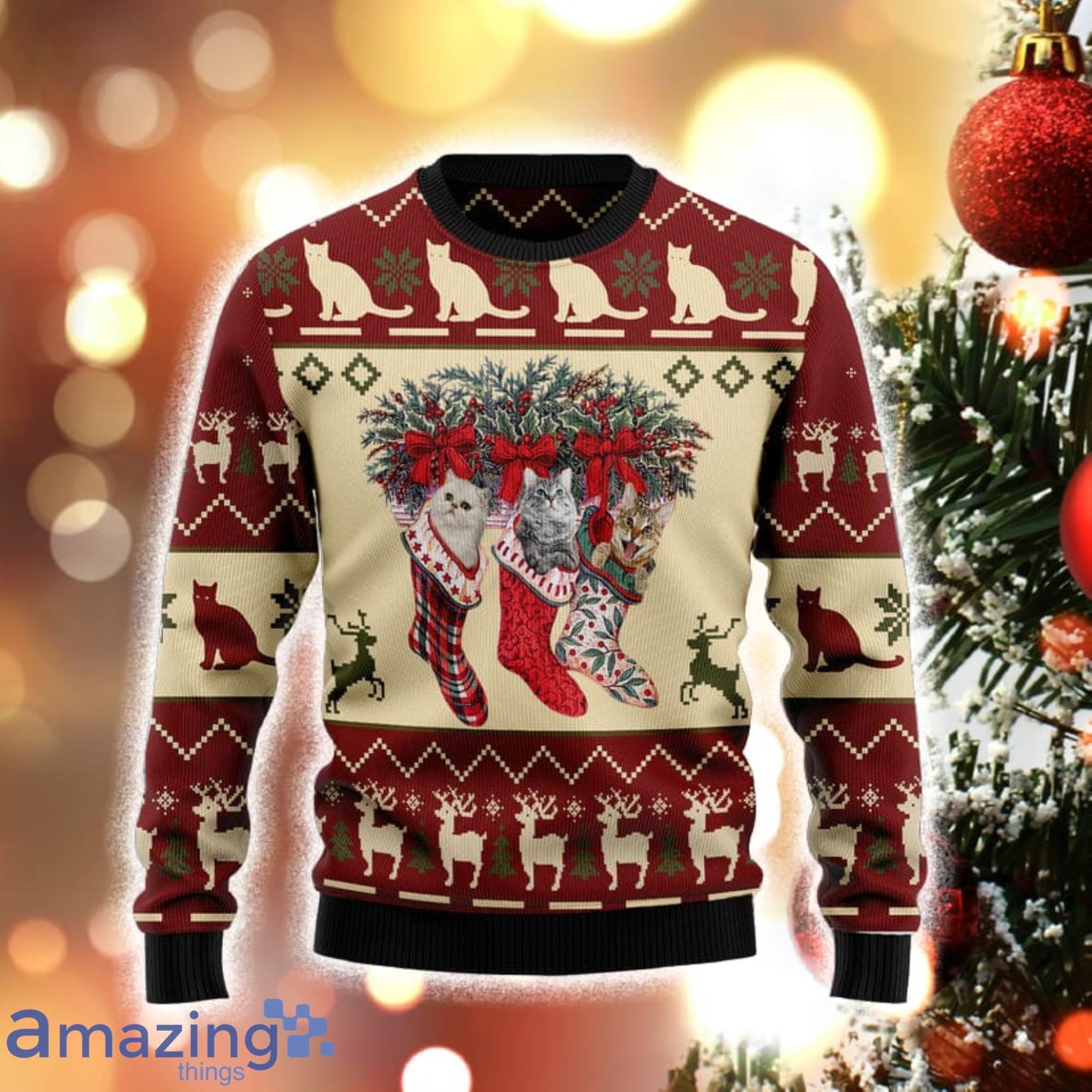 Cat and Sock Knitting Pattern Christmas 3D Sweater Product Photo 1 Cat and Sock Knitting Pattern Christmas 3D Sweater Product Photo 1