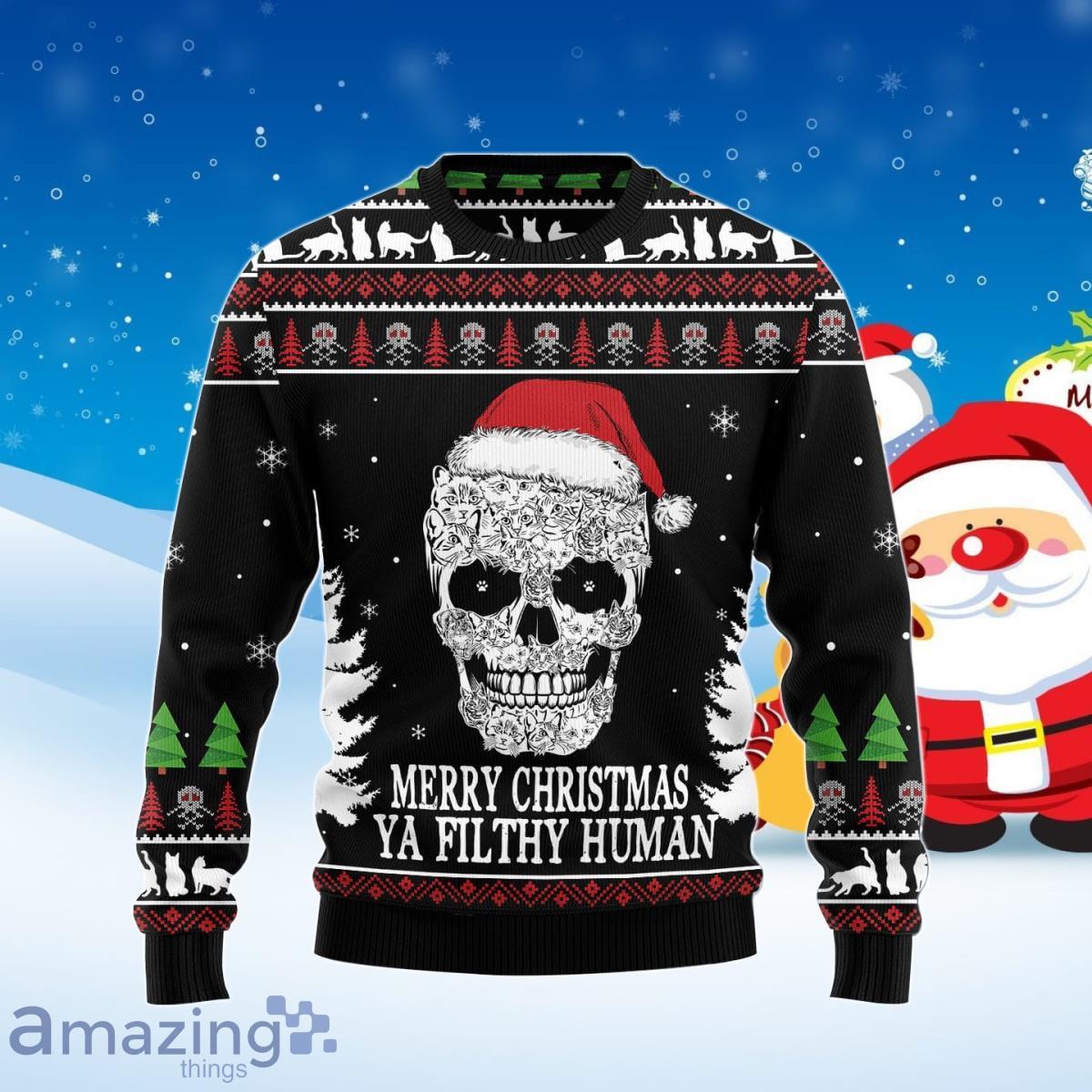 Cowboys Skull Santa Hat Ugly Christmas Sweater For Fans