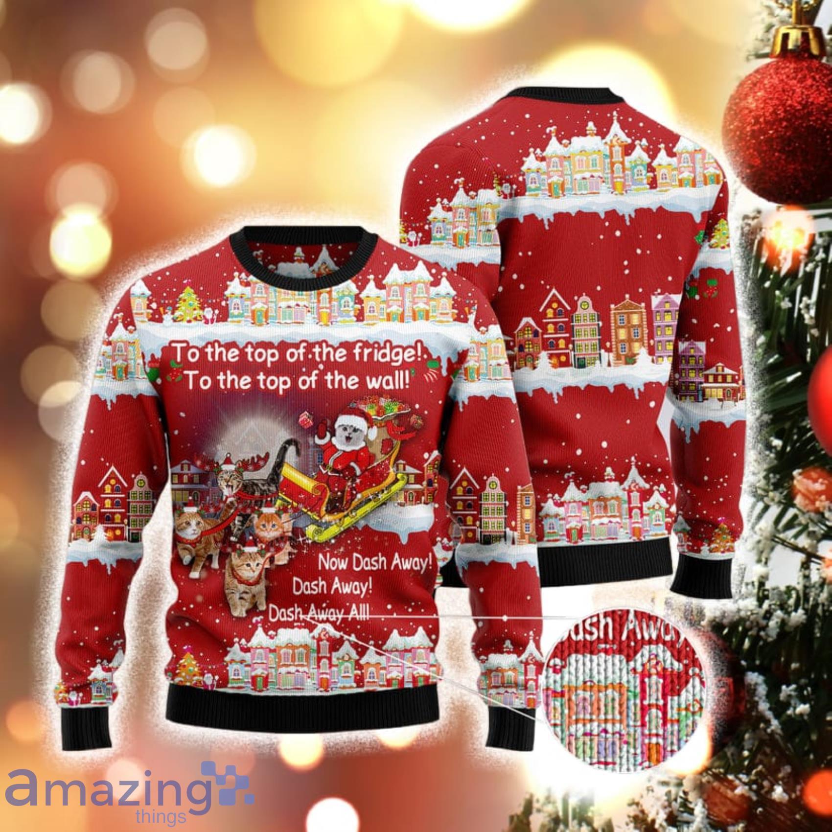 Cat Sleigh Christmas Funny Shirt Red Christmas 3D Sweater Product Photo 1