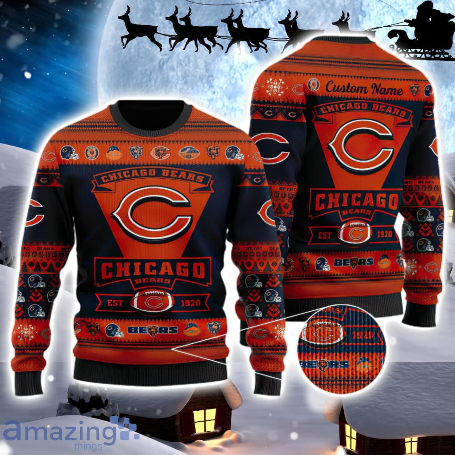 Chicago Bears Logo Custom Name For Football Fans Ugly Christmas Sweater  Christmas Gift