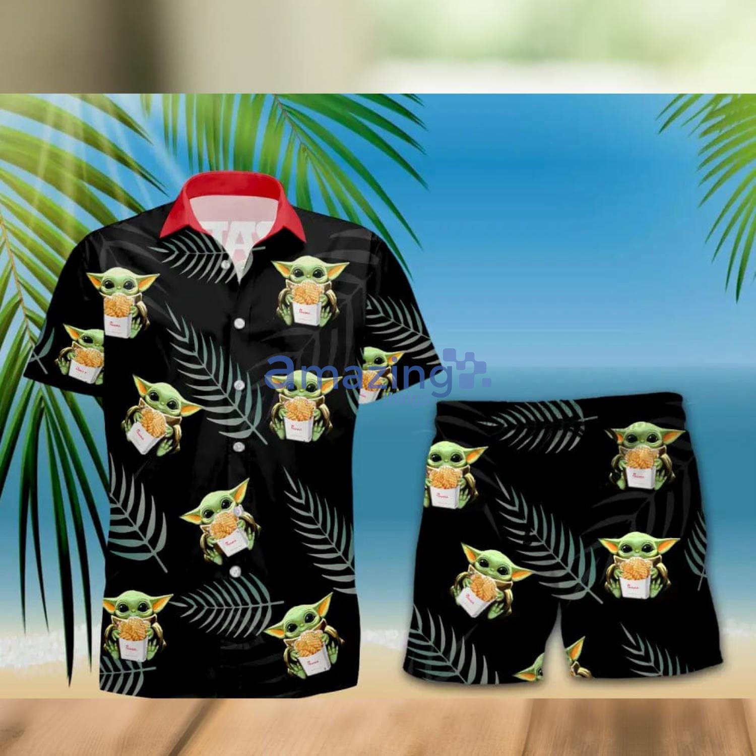 Chick-fil-A Baby Yoda Hug Tropical Hawaiian Shirt And Shorts Aloha Summer Gift For Men And Women Product Photo 1