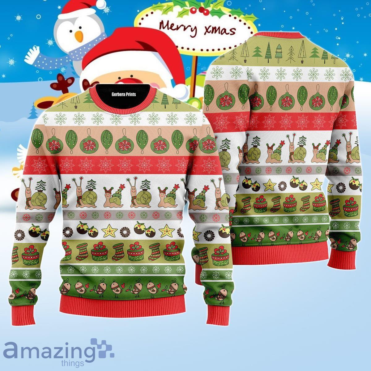 Christmas Funny Smiley Snail Pattern Ugly Christmas Sweater Best Gift For Men And Women Product Photo 1