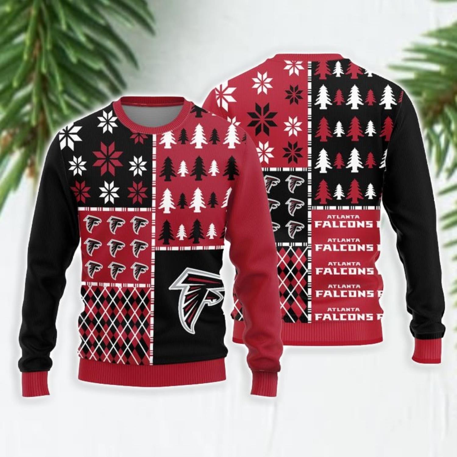 Christmas Gift Atlanta Falcons Logo Christmas Pine Trees Pattern Ugly  Christmas Sweater