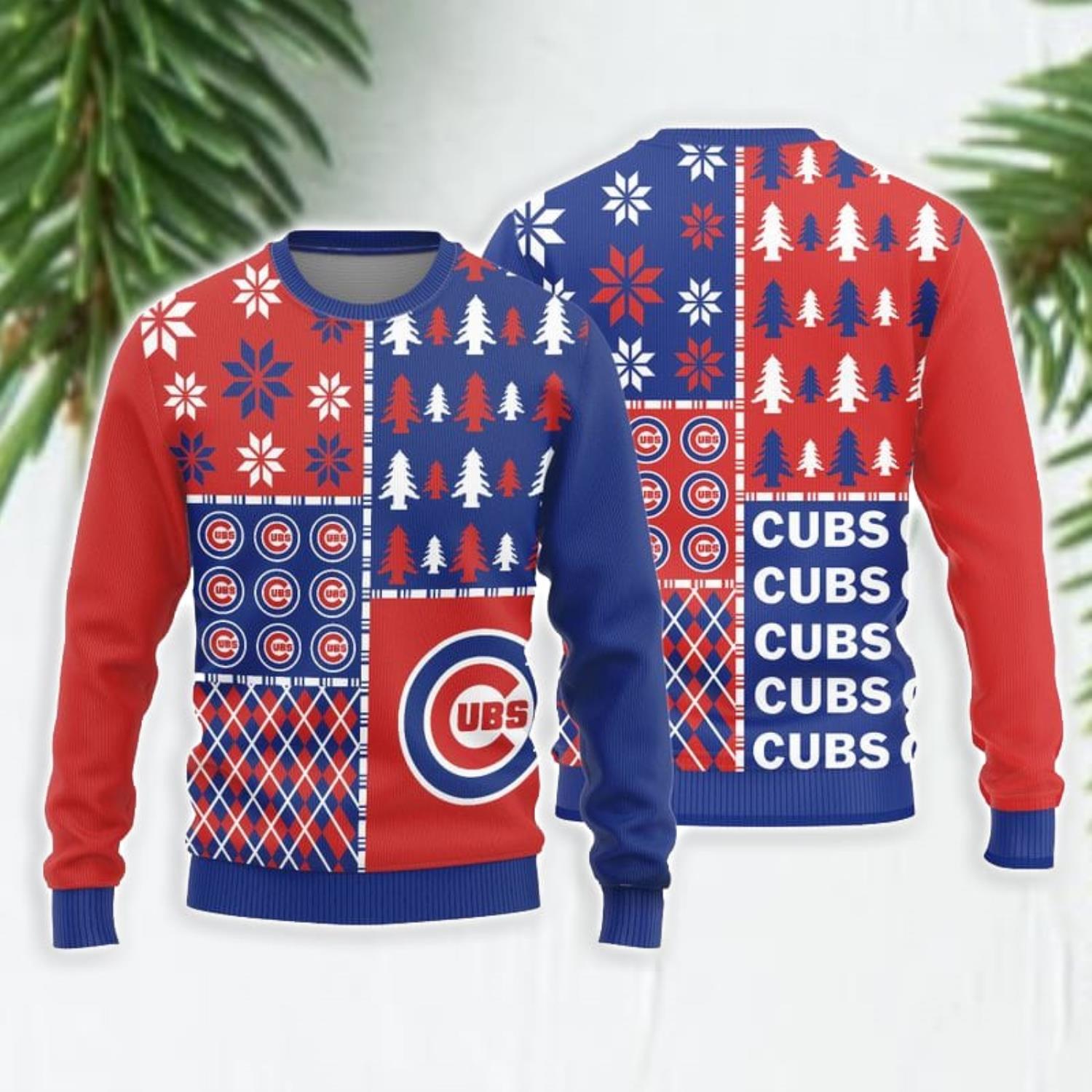 Chicago Cubs Christmas Pine Tree Pattern Ugly Christmas Sweater