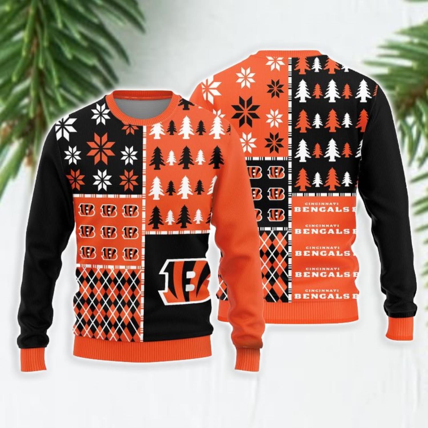 For Fans Cincinnati Bengals Christmas Tree Pattern Ugly Christmas